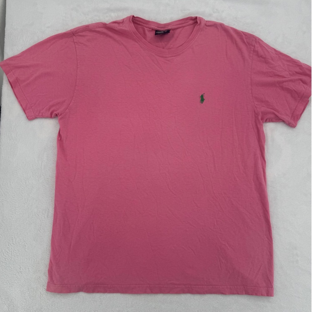 Vintage Y2K Polo Ralph Lauren Mens Pink Short Sleeve T-Shirt Pony Logo Medium